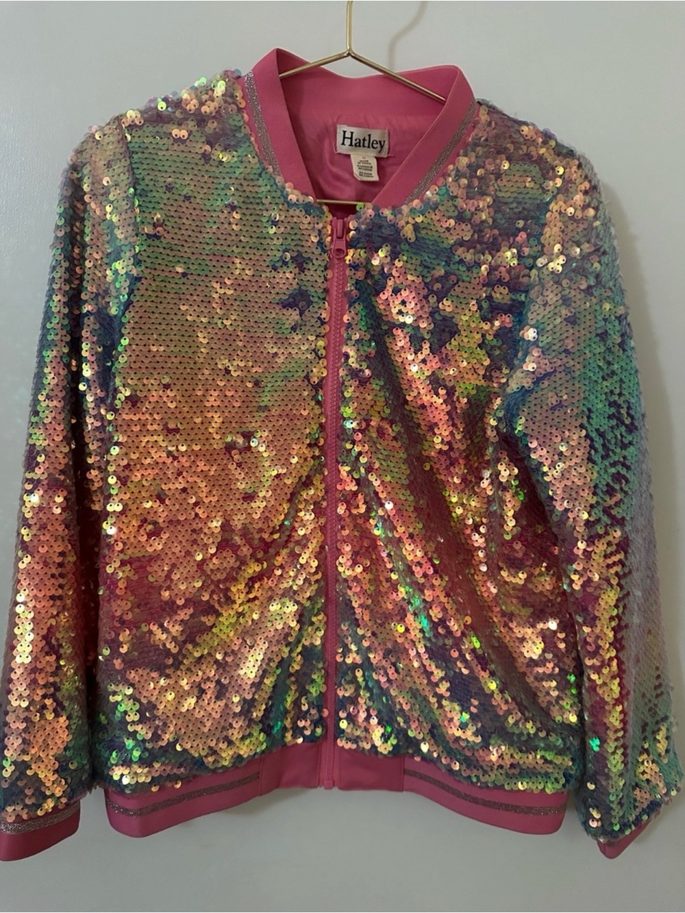 Hatley Pink Iridescent Sequin Bomber Jacket